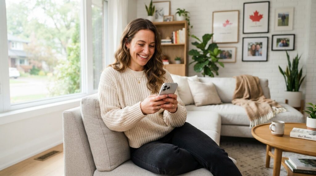 Customer receiving instant loan deposit on mobile phone