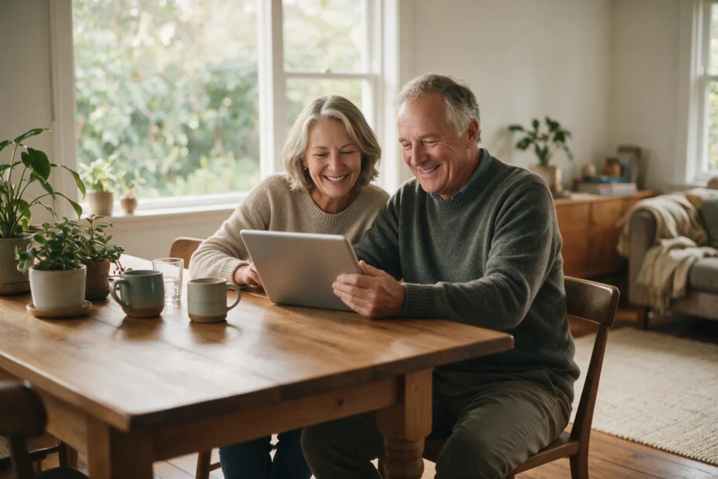 Senior couple looking at a tablet together at home